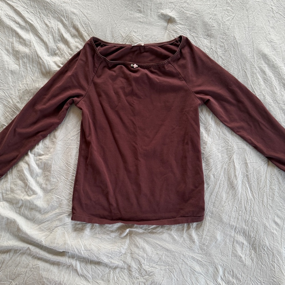 Free People Chocolate Colored Top with Flower Detail